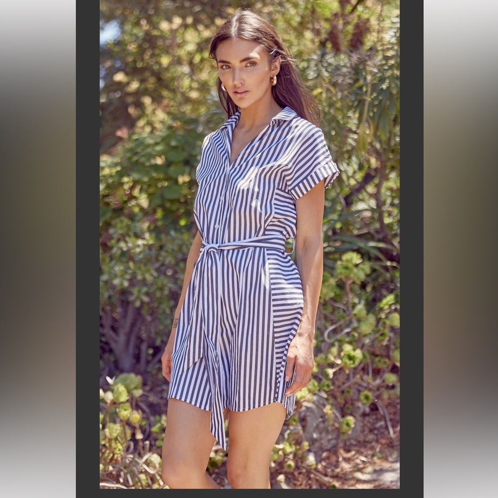 GREYLIN striped mini shirt dress.